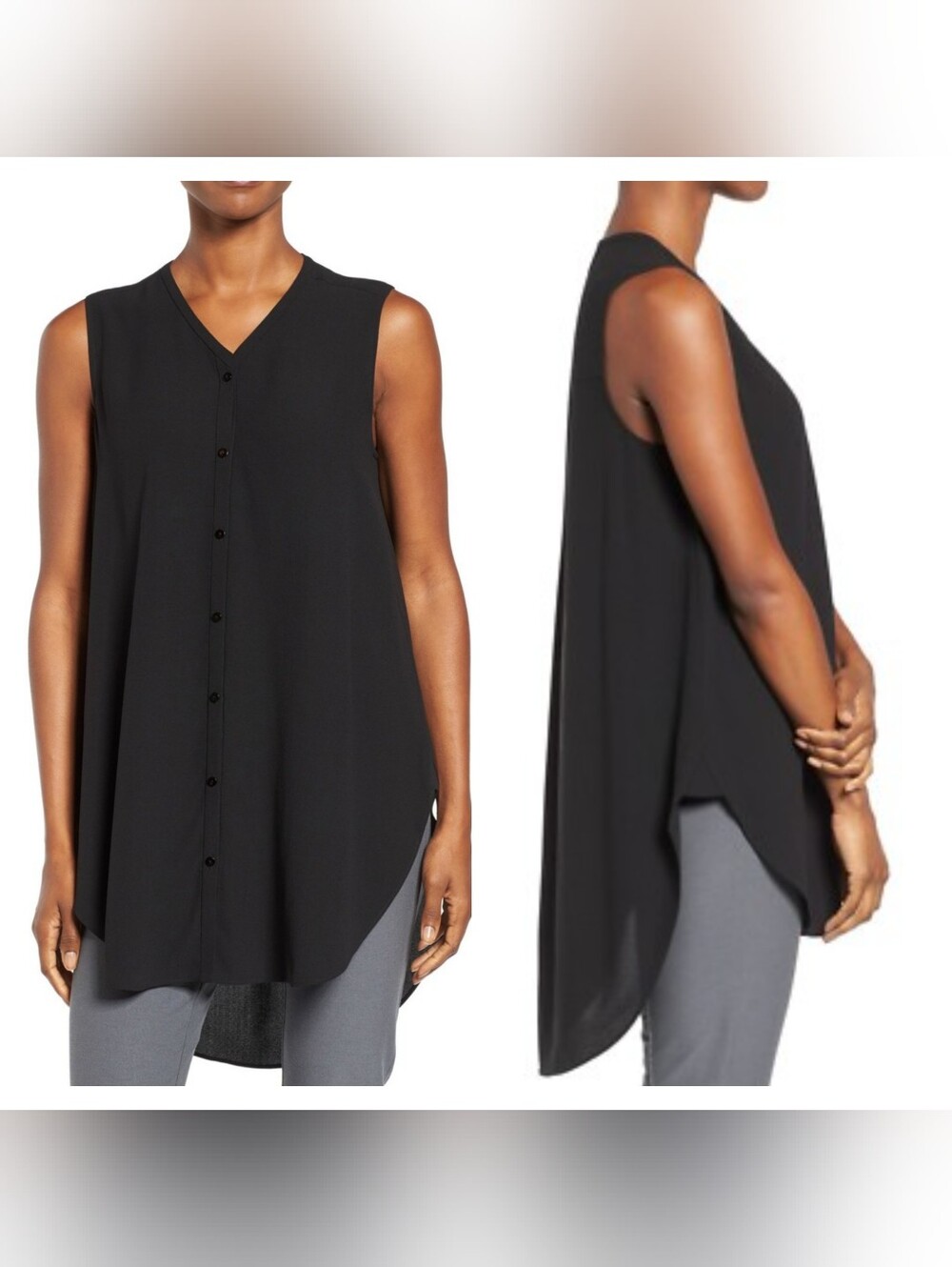 Eileen Fisher 100% Silk Georgette Sleeveless Tunic Size XL